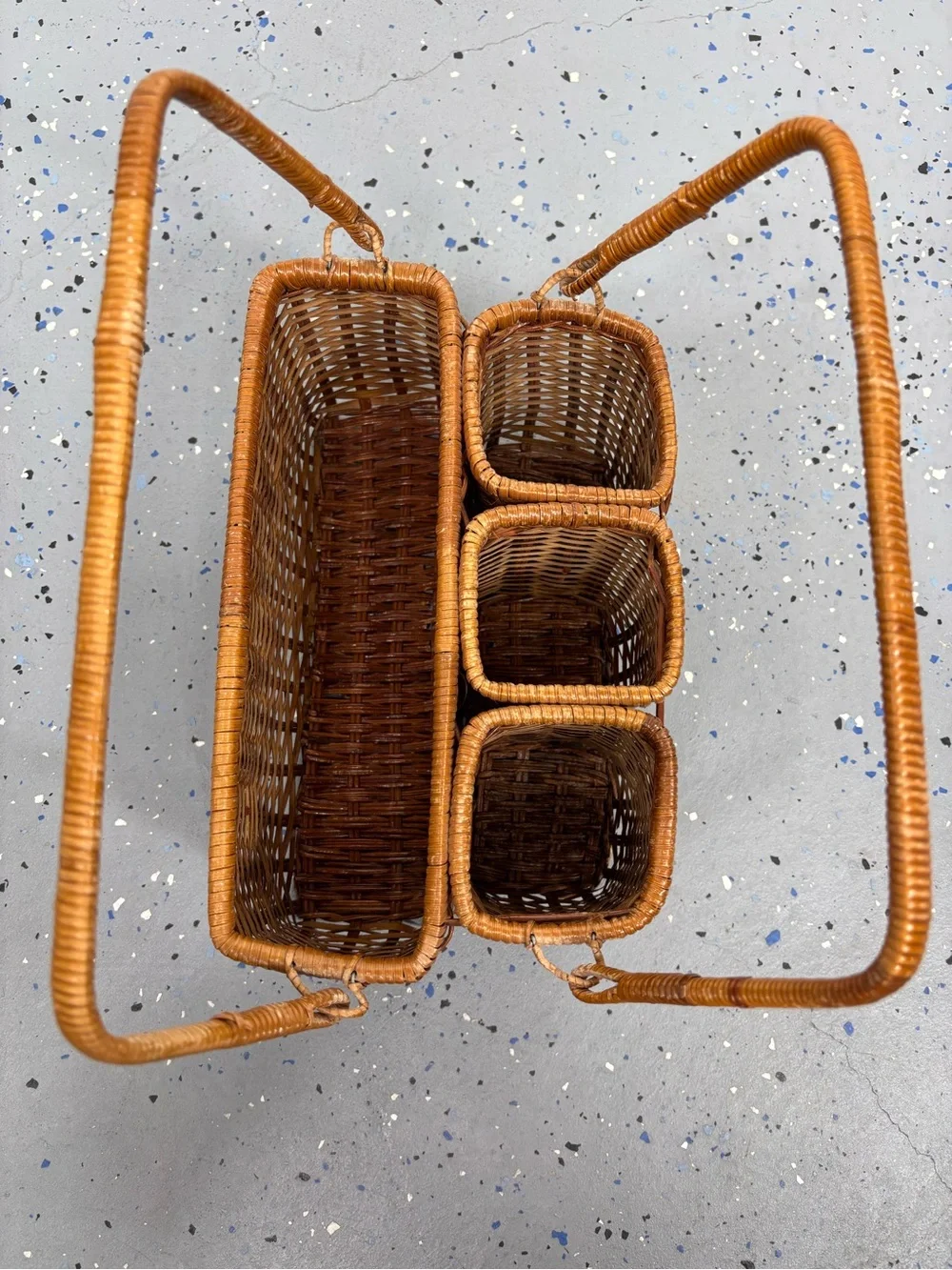 Vintage Nantucket Woven Basket Utensil Silverware Napkin Holder Coastal Cottage